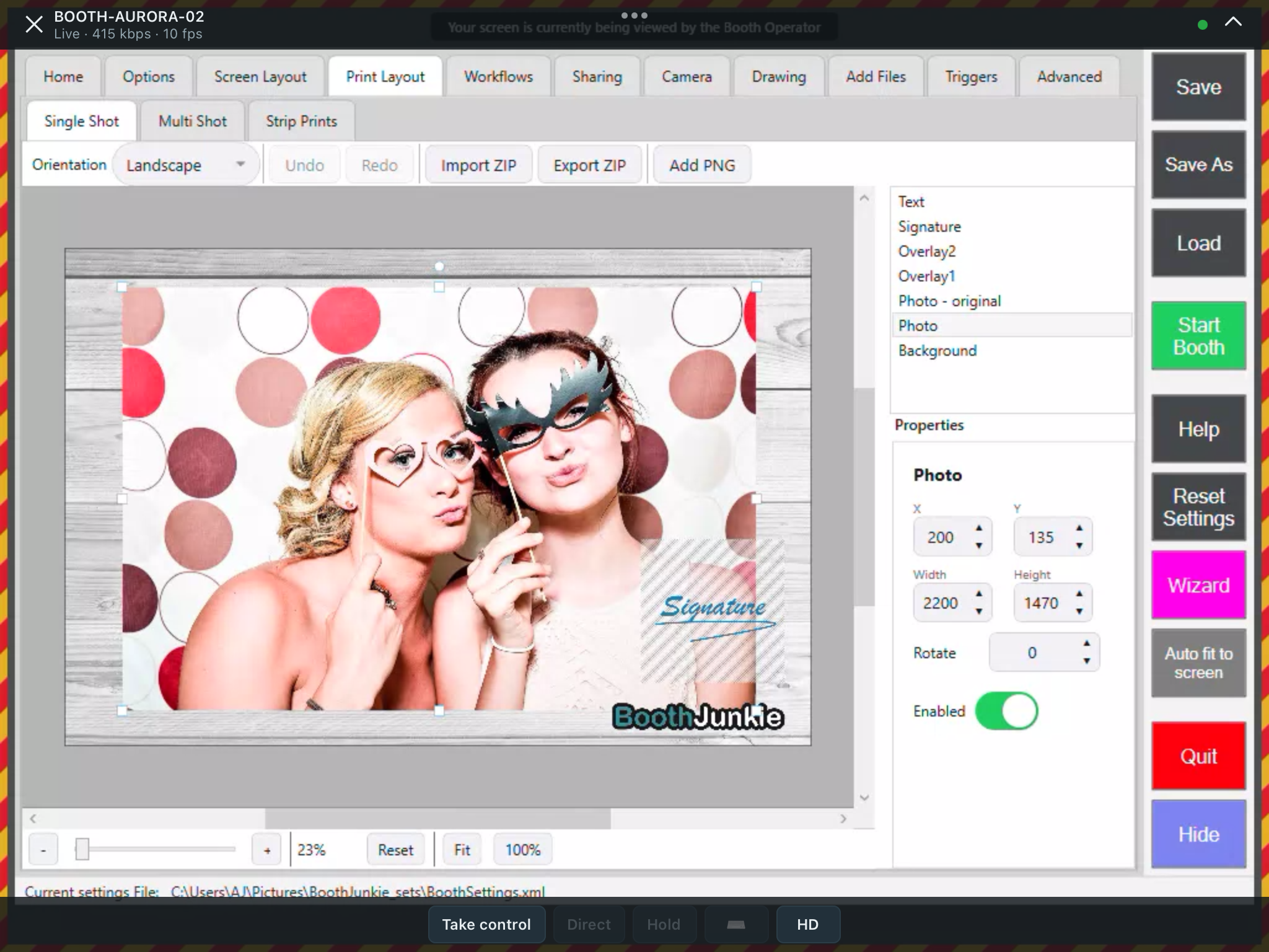 The toolbar shown while watching: Take control, with Trackpad, Hold and the keyboard greyed out until control is taken