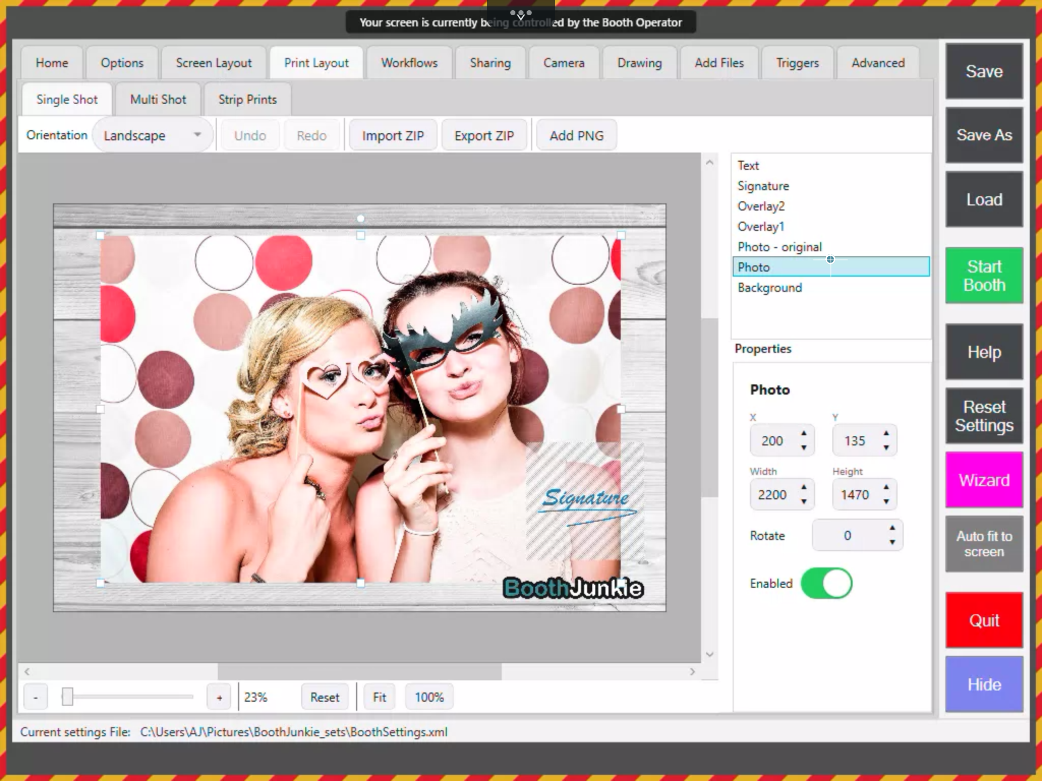 Controlling a booth with the toolbar hidden - the state you're in while actually working on it