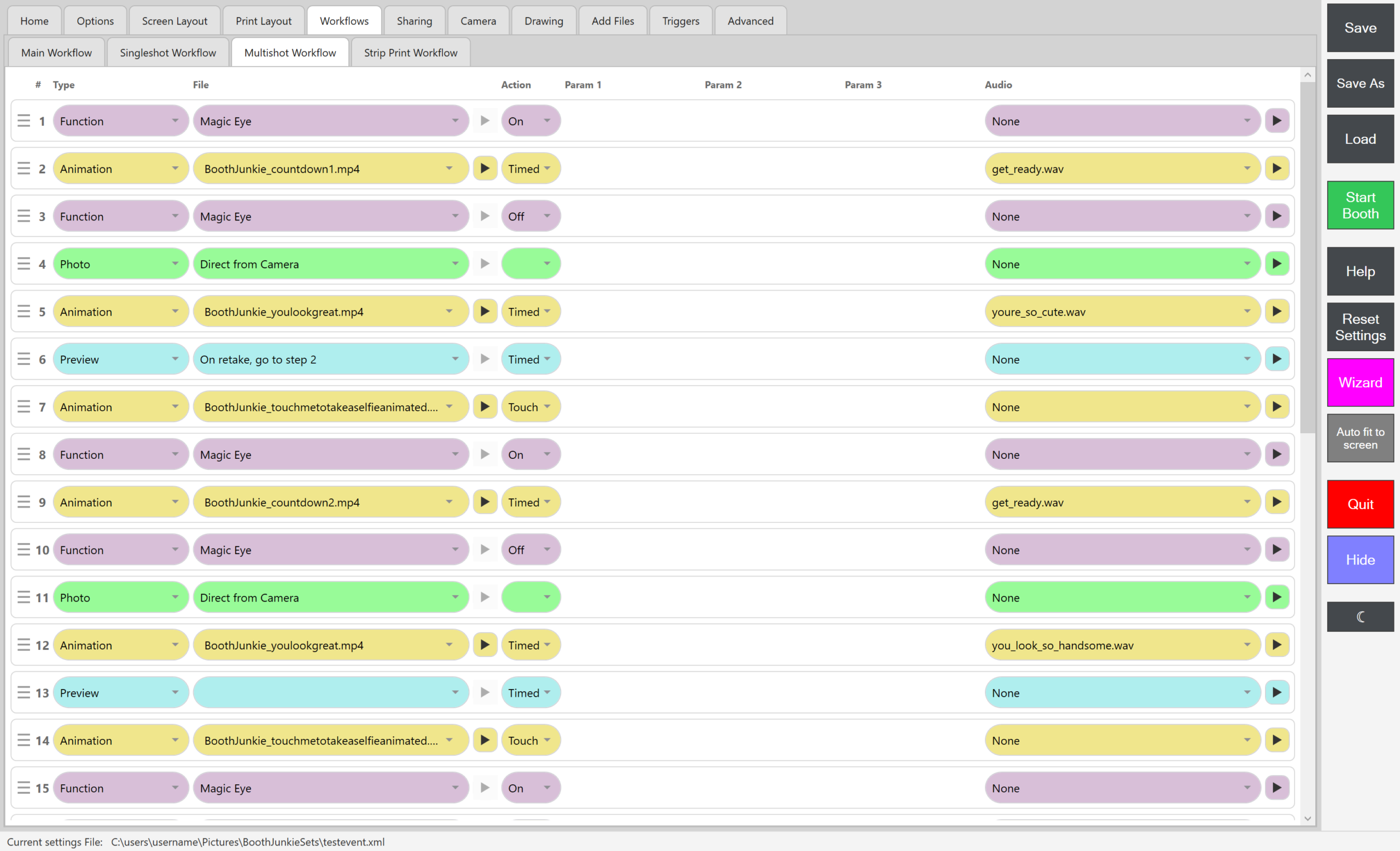 Admin Panel -> Workflows -> Multishot Workflow, a populated example