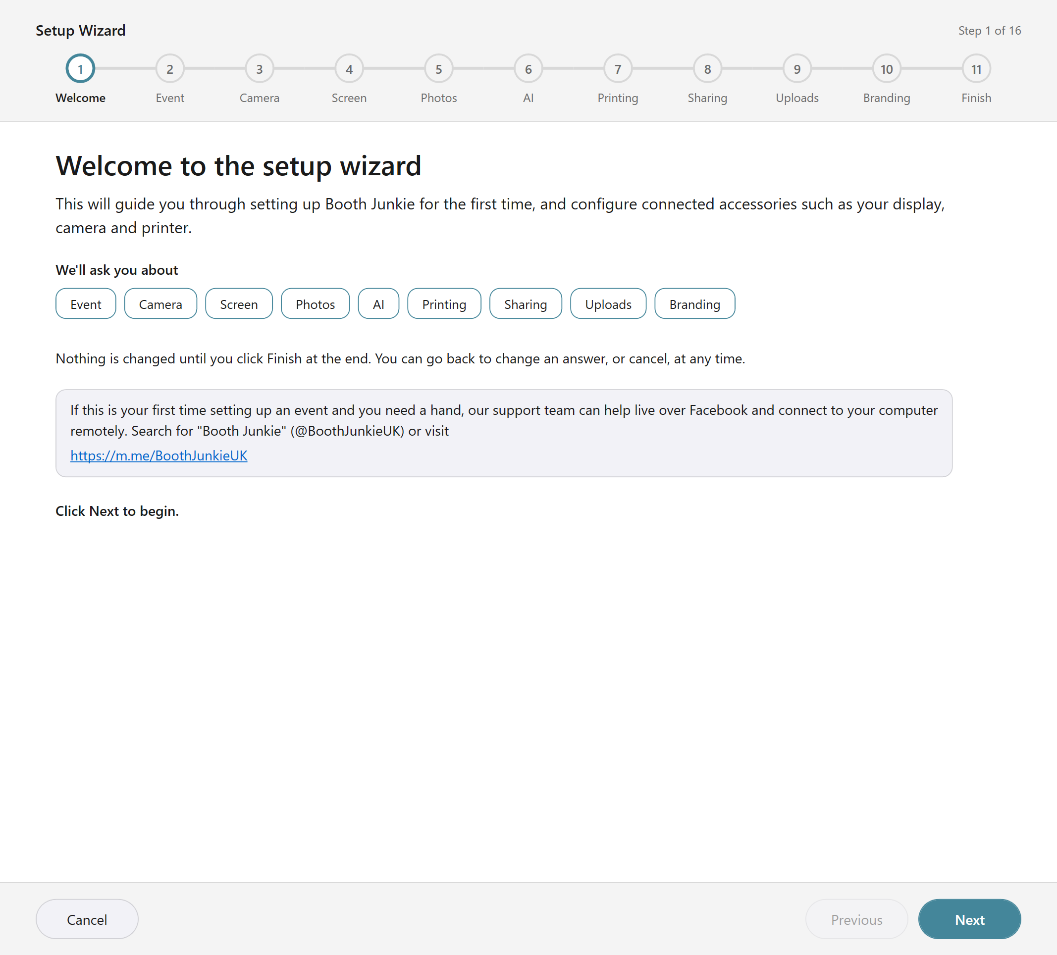 The Setup Wizard's welcome page