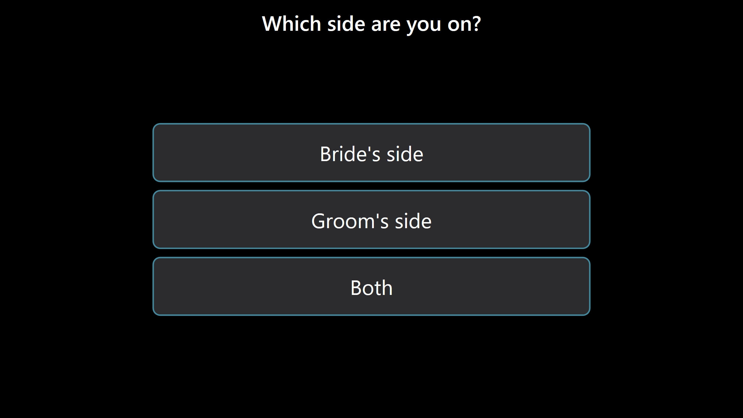 A guest's Multiple choice screen on landscape, with three tall answer buttons outlined in teal