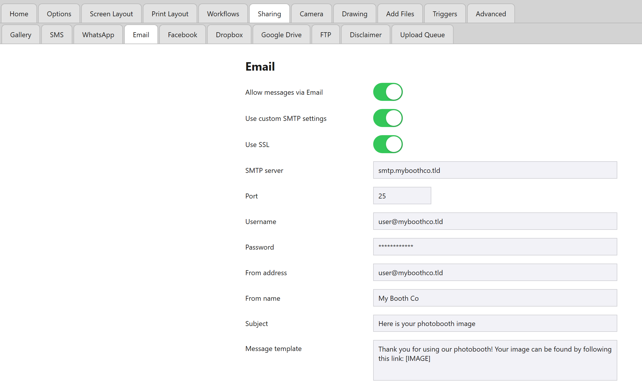 Admin Panel -> Sharing -> Email settings