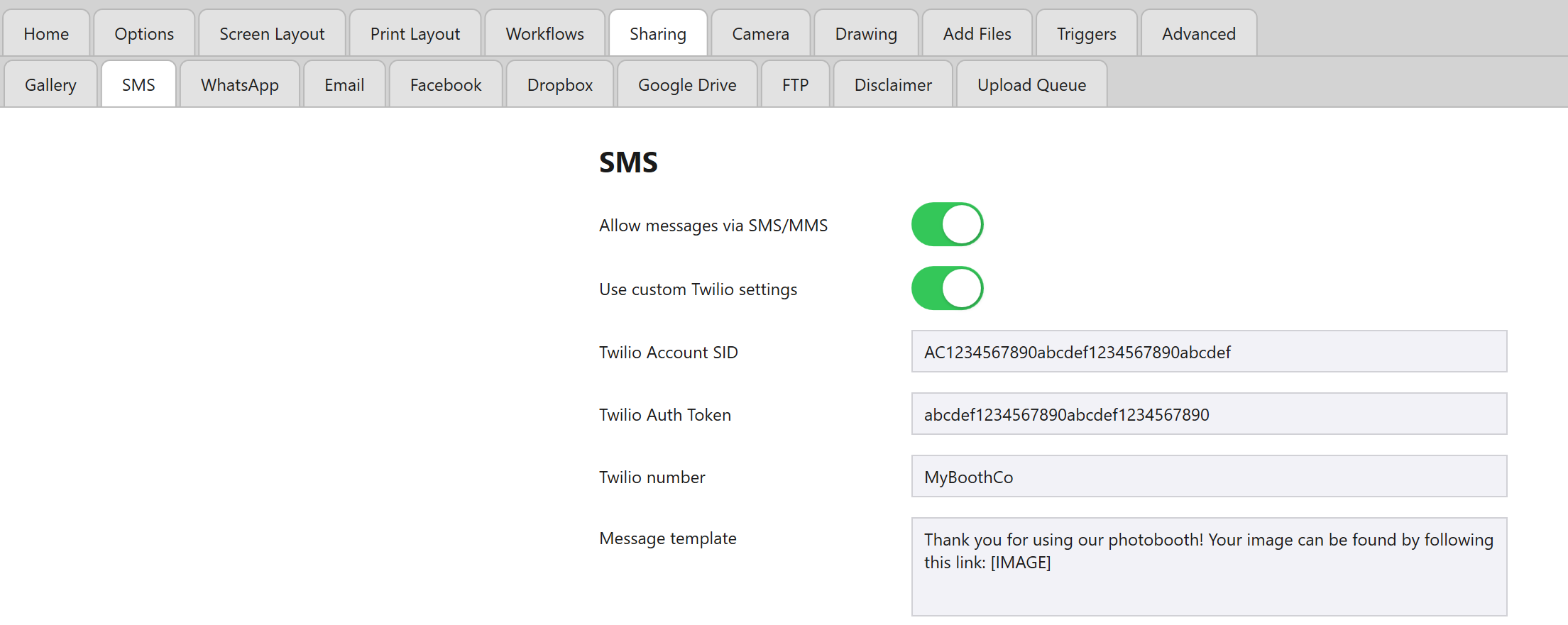 Admin Panel -> Sharing -> SMS settings